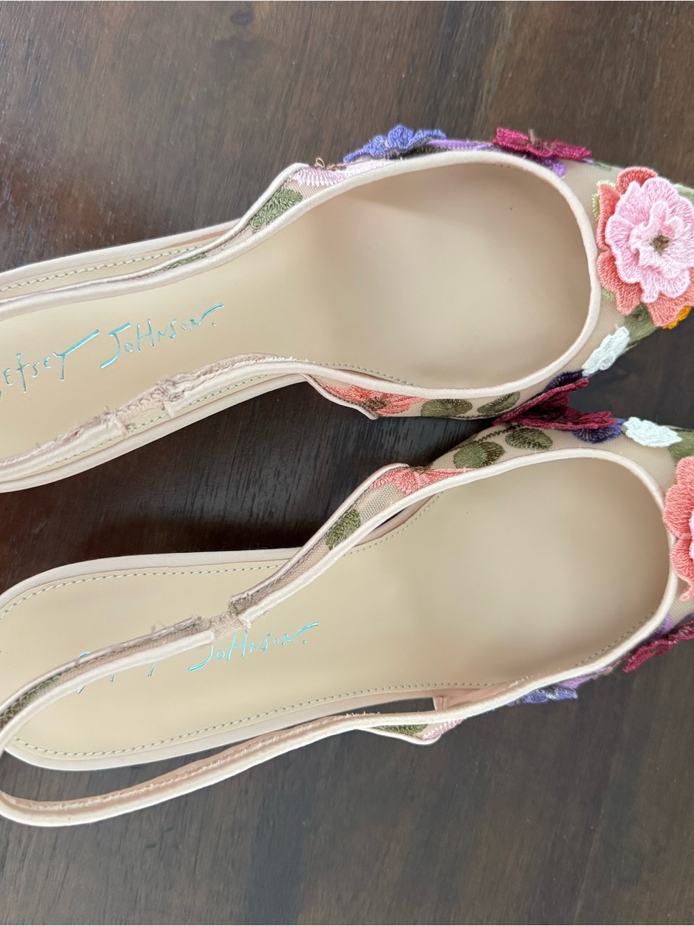 Betsey Johnson Floral Embroidered Slingback Heels - Picture 5 of 13